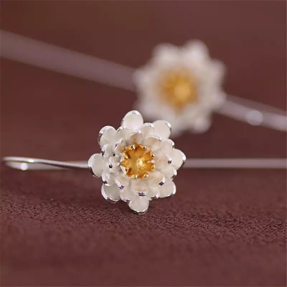 Japanese Lotus Oriental Silver/Gold Floral Earring - Picture 7 of 7
